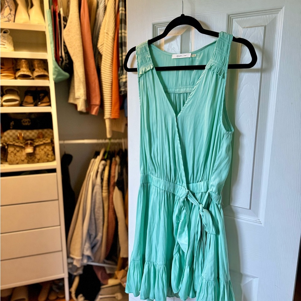 Mustard Seed Green Pleated Tie Front Sundress